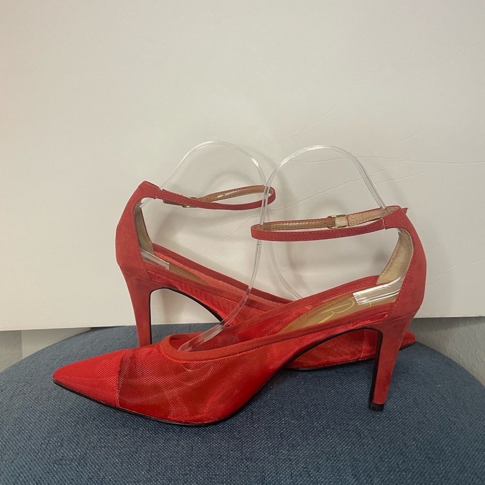 J. Renee Jena Mesh Ankle Strap Dress Pump in color Red in a size 9 1/2 - Picture 7 of 14